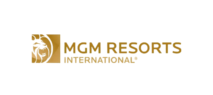 MGM Resorts International logo with a stylized lion next to the company name in bold, modern lettering.